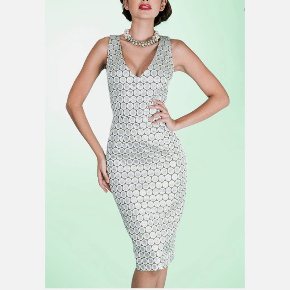 Tatyana Gun Barrel Metallic Silver Cocktail Dress, Silver/Green, Size Small, NWT